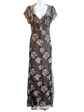 James Coviello Olive Lace Floral Maxi Dress Size 4 Romantic